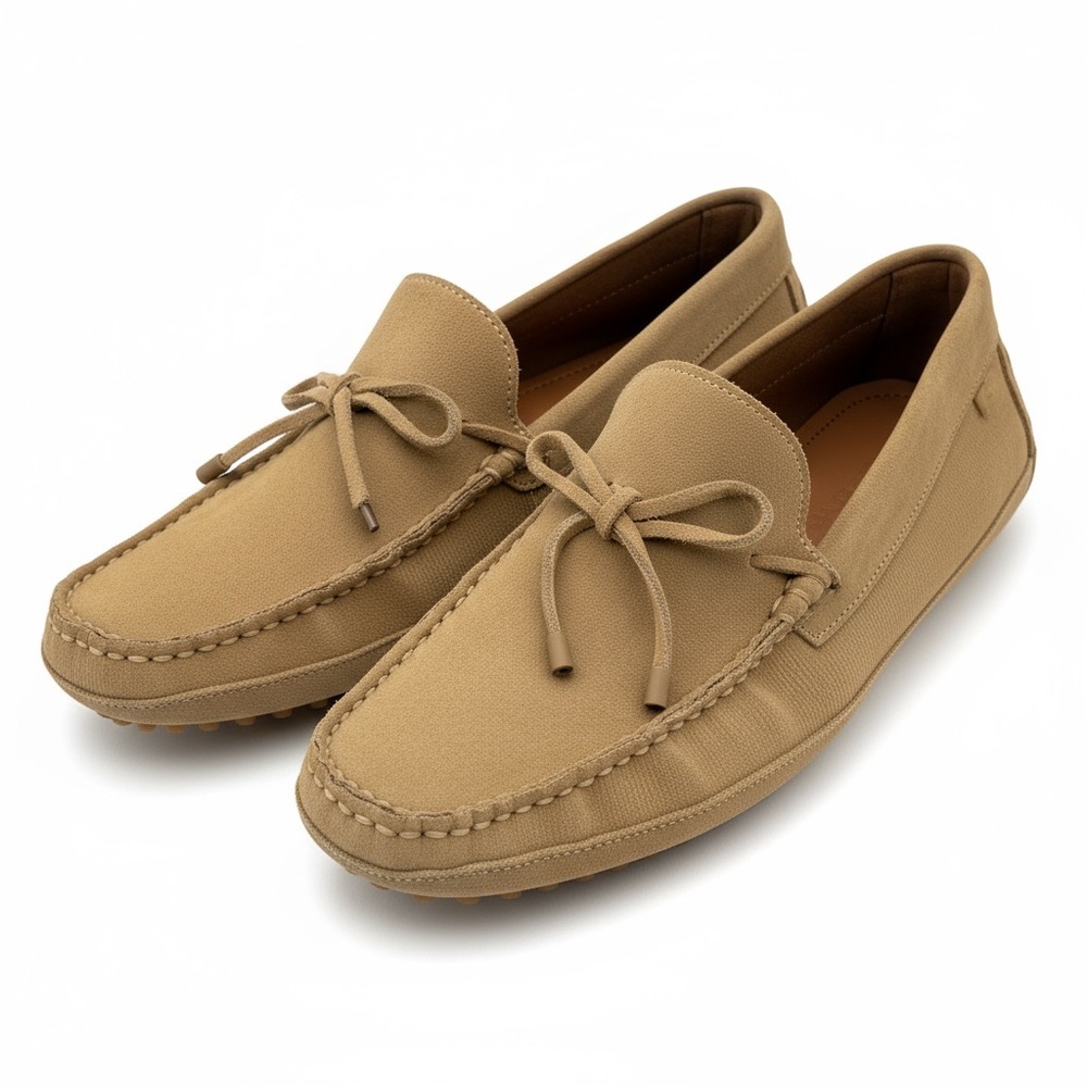 Zara Men’s Suede Moccasin Loafers Beige Tan Casual Slip-On Shoes Size 41